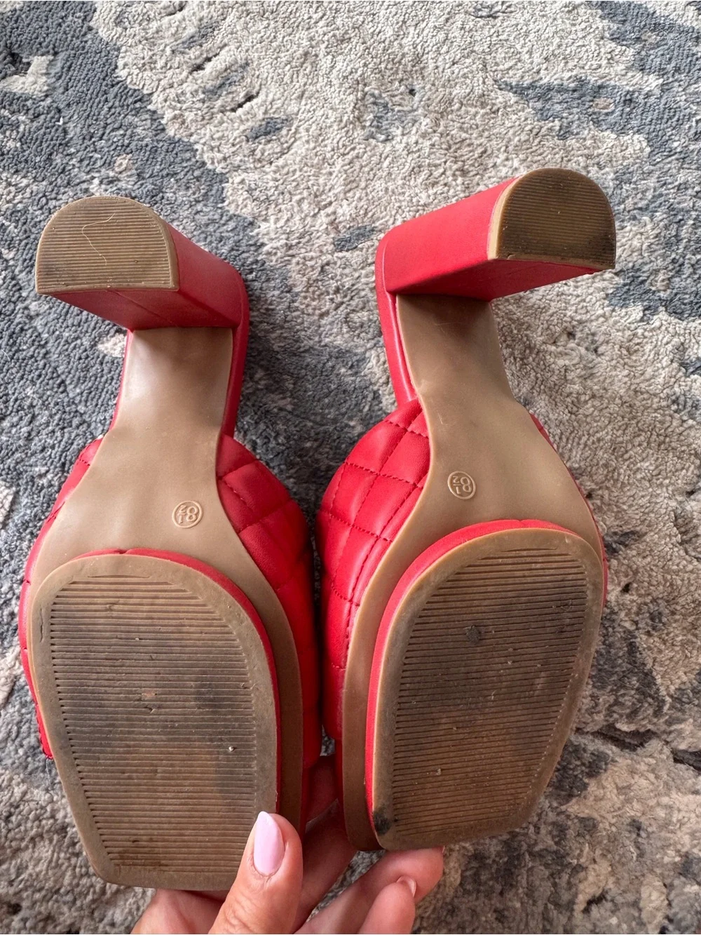 Wild DIVA Lounge Quilted Red Block Heel Mules Slide Sandals